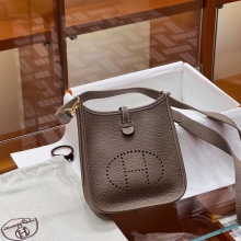 Super Hermes HERMES Mini Evelyne 8C Gri Elephant  Full handmade Evelyne Fatory 17x18x5.5cm