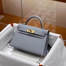 Super Hermes HERMES Mini Kelly 19CM 80 Gris Perle Epsom SHW Full handmade fatory