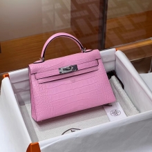 Super Hermes HERMES  Mini Kelly 2 3Q Alligator Silvery Hardware HandMade
