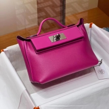 Super Hermes Kelly24/24 MINI 5J Fushsia Evercolor&Swift SHW Full handmade HERMES fatory