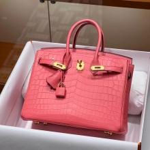 Super Hermes HERMES Birkin 25CM U5 Rose eLipstick  Niloticus Full handmade Birkin fatory GHW