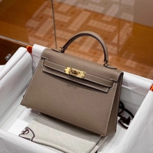 Super Hermes HERMES Mini Kelly 19CM 8C Gri Elephant  Epsom GHW Full handmade fatory