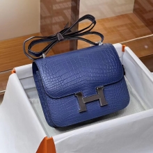 Super Hermes Constance 19cm 7P Bleu De Prusse SHW Niloticus Full handmade HERMES fatory