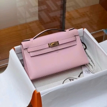 Super Hermes HERMES Kelly Pochette Swift 5P Pink Full handmade 22x14x7cm Super Hermes Factory