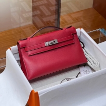Super Hermes HERMES Kelly Pochette 55 Rouge H Swift Full handmade Kelly fatory