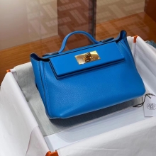 Super Hermes Kelly24/24 MINI 71 Bleu France Evercolor&Swift GHW Full handmade HERMES fatory