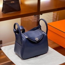 Super Hermes HERMES Mini Lindy 73 Blue Saphir Swift Full handmade fatory