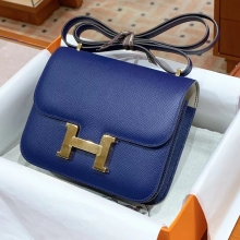 Super Hermes Constance 19cm Z7 Bleu Ocean Epsom GHW Full handmade HERMES fatory