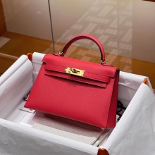 Super Hermes HERMES Mini Kelly 19CM Q5 Rouge Casaque  Epsom SHW Full handmade fatory