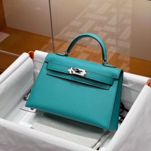 Super Hermes HERMES Mini Kelly 19CM Z6 Malachite Epsom SHW Full handmade fatory