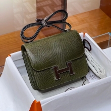 Super Hermes Constance 19CM 61 Vert Olive Lizard Full handmade HERMES Fatory