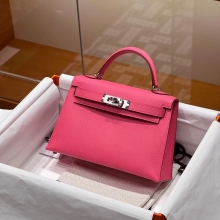 Super Hermes HERMES Mini Kelly 19CM 8W Rose Azalee  Epsom SHW Full handmade fatory