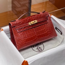 Super Hermes HERMES Kelly Pochette Alligator 4E sienne Full handmade 22x14x7cm Super Hermes Factory