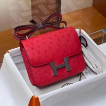 Super Hermes Constance 19cm Q5 Rouge SHW Ostrich  Full handmade HERMES fatory