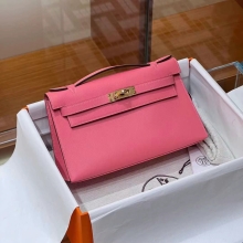 Super Hermes HERMES Kelly Pochette Swift U5 Rose eLipstick Full handmade Super Hermes Factory