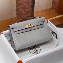 Super Hermes HERMES Kelly pochetto 22cm M8 Gris Asphalte Niloticus GOLD Hardware HandMade