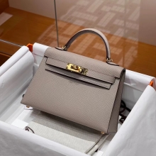 Super Hermes HERMES Mini Kelly 19CM 81 Gris Tourterelle Epsom GHW Full handmade fatory