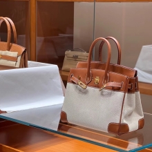Super Hermes HERMES Birkin 25CM Swift&Canvas CK37 Full handmade Super Hermes Factory