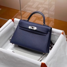 Super Hermes HERMES Mini Kelly 19CM Blue Saphir 73  Epsom SHW Full handmade fatory