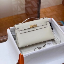 Super Hermes HERMES Kelly Pochette 10 Craie Swift Silvery Full handmade Kelly fatory