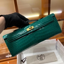 Super Hermes HERMES Kelly Cut 31cm 6Q Vert Emeraude Niloticus Full handmade Fatory