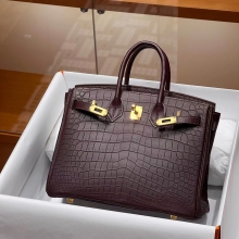 Super Hermes HERMES Birkin 25CM 57 Bordeaux Niloticus Full handmade Birkin fatory GHW