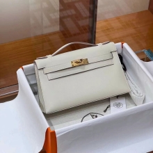 Super Hermes HERMES Kelly Pochette Swift Craie 10 Full handmade Super Hermes Factory