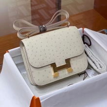 Super Hermes Constance 19cm Craie 10 GHW Ostrich  Full handmade HERMES fatory