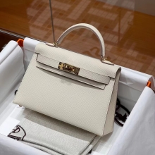 Super Hermes HERMES Mini Kelly 19CM 10 Craie Epsom GHW Full handmade fatory