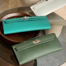 Super Hermes Kelly cut Wallet 61 Vert Olive&Z6 Malachite&Craie 10  Full handmade HERMES fatory