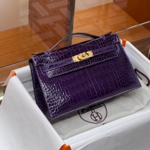 Super Hermes HERMES Kelly pochetto 22cm 9G Amethyste Alligator GOLD Hardware HandMade