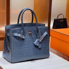 Super Hermes HERMES Factory Birkin 30CM 75 Blue Jean Full handmade SHW