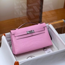 Super Hermes HERMES Kelly Pochette Alligator 5P Pink Full handmade 22x14x7cm Super Hermes Factory