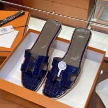 Super Hermes HERMES Alligator Sandals New Slippers Handmade Italian lamb sole 10 days of shipment 7T Bleu electrique