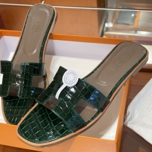 Super Hermes HERMES Alligator Sandals New Slippers Handmade Italian lamb sole 10 days of shipment 6Q Vert Emeraude