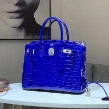 Super Hermes HERMES Factory Birkin 30CM  Alligator 7T Bleu electrique Full handmade hardware with real diamonds
