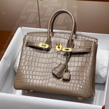 Super Hermes HERMES Birkin 25CM 8C Gri Elephant  Niloticus Full handmade Birkin fatory GHW