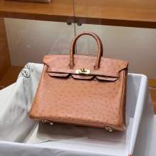 Super Hermes HERMES  Birkin 25CM CK37 Ostrich SHW Full handmade fatory