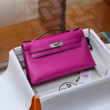 Super Hermes HERMES Kelly Pochette 22CM 5J Fushsia Swift SHW Full handmade fatory