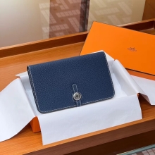 Super Hermes HERMES Wallet  Dogon 75 Blue Jean Alligator Full handmade