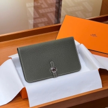 Super Hermes HERMES Wallet  Dogon 61 Vert Olive Alligator Full handmade