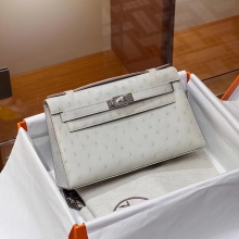 Super Hermes HERMES Kelly Pochette 8L Beton Ostrich SHW Full handmade fatory