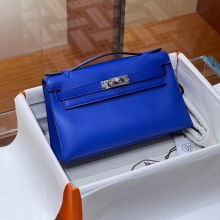Super Hermes HERMES Kelly Pochette 22CM 7T Bleu electrique Swift SHW Full handmade fatory
