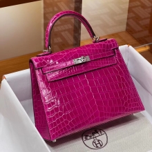 Super Hermes HERMES Kelly 25CM/28CM 5J Fushsia Alligator SHW Full handmade