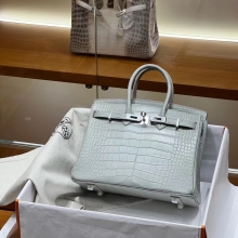 Super Hermes HERMES  Birkin 25CM 80 Gris Perle Alligator GHW Full handmade fatory