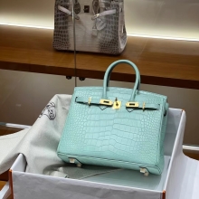 Super Hermes HERMES  Birkin 25CM 6W Menthe Alligator GHW Full handmade fatory