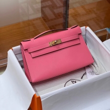 Super Hermes HERMES Kelly Pochette 22CM 5U Rose Dragee Swift GHW Full handmade fatory
