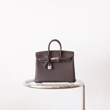 New Bkhorse Hermes Birkin25CM CC46 Ebene&Gold Inner Togo Leather Silver Hardware