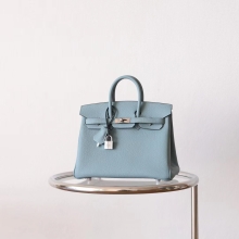 Bkhorse Hermes Birkin25CM Bag 7G Ciel Togo Leather Silver Hardware