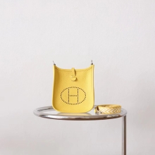 Full Handmade Hermes Mini Evelyne16CM 9O Naples Yellow TC Leather Silver Hardware
